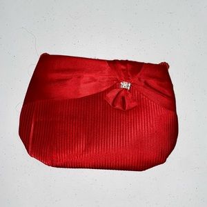 Vintage Pacific Express Rhinestone Bow Pleated Clutch Purse Bag